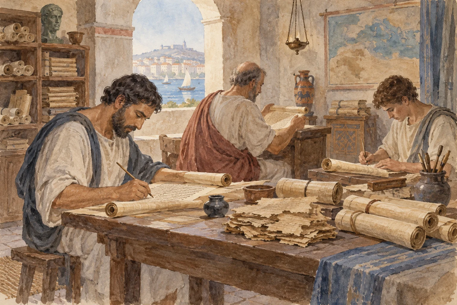 Manéthon — Transmission fragmentaire de l’œuvre, aquarelle de reconstitution