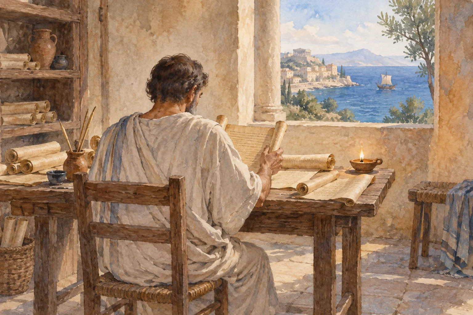 Diodore de Sicile — Compilation de la Bibliothèque historique, aquarelle de reconstitution