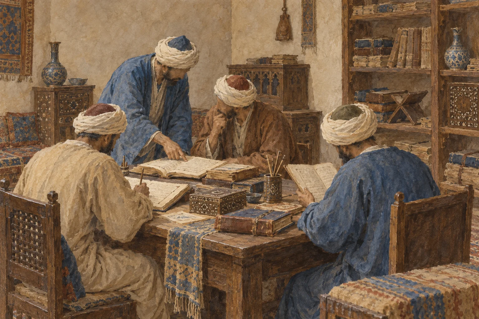 Al-Maqrīzī — Comparaison des chroniques et des manuscrits, aquarelle de reconstitution