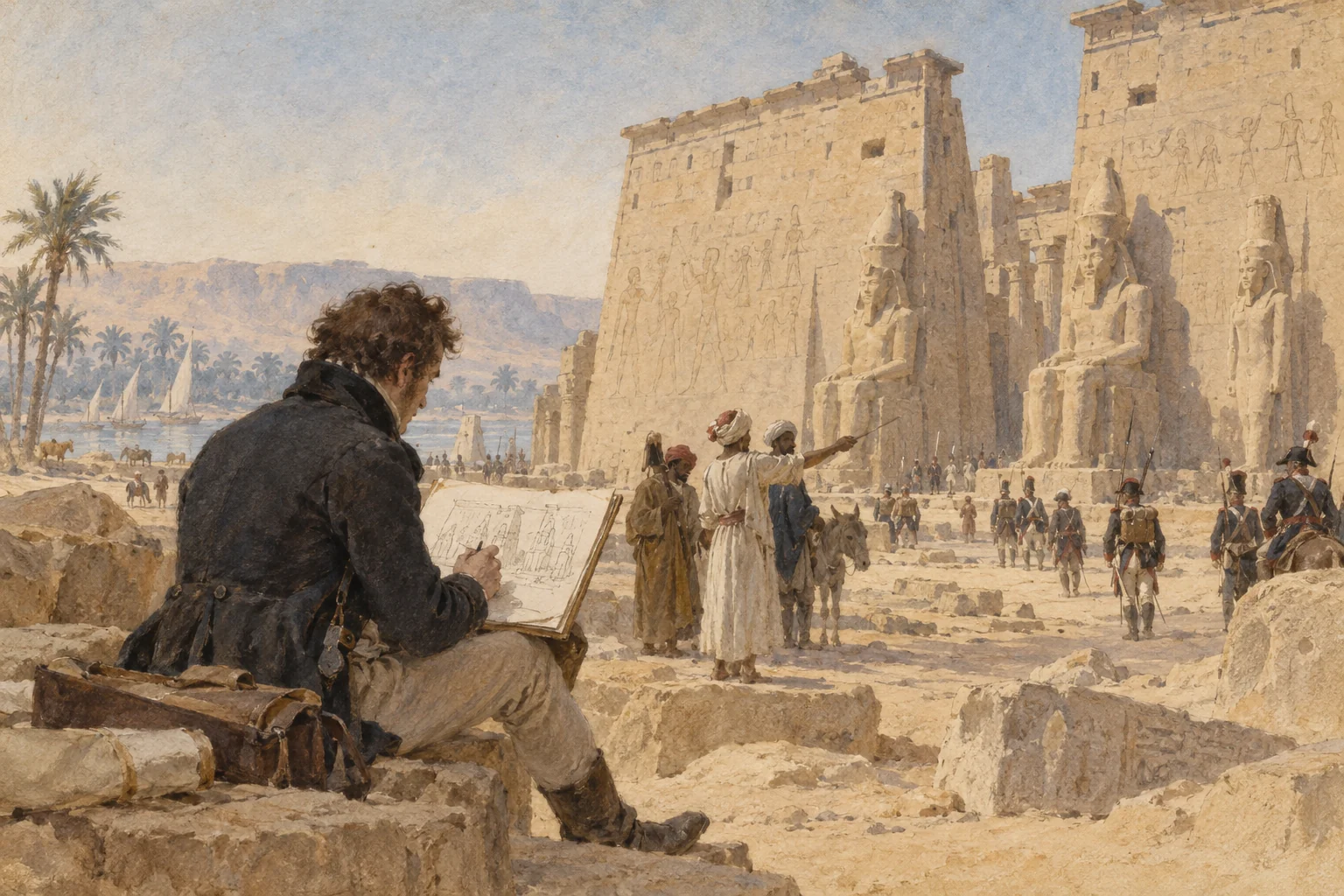 Dominique Vivant Denon — Croquis pendant la campagne militaire, aquarelle de reconstitution