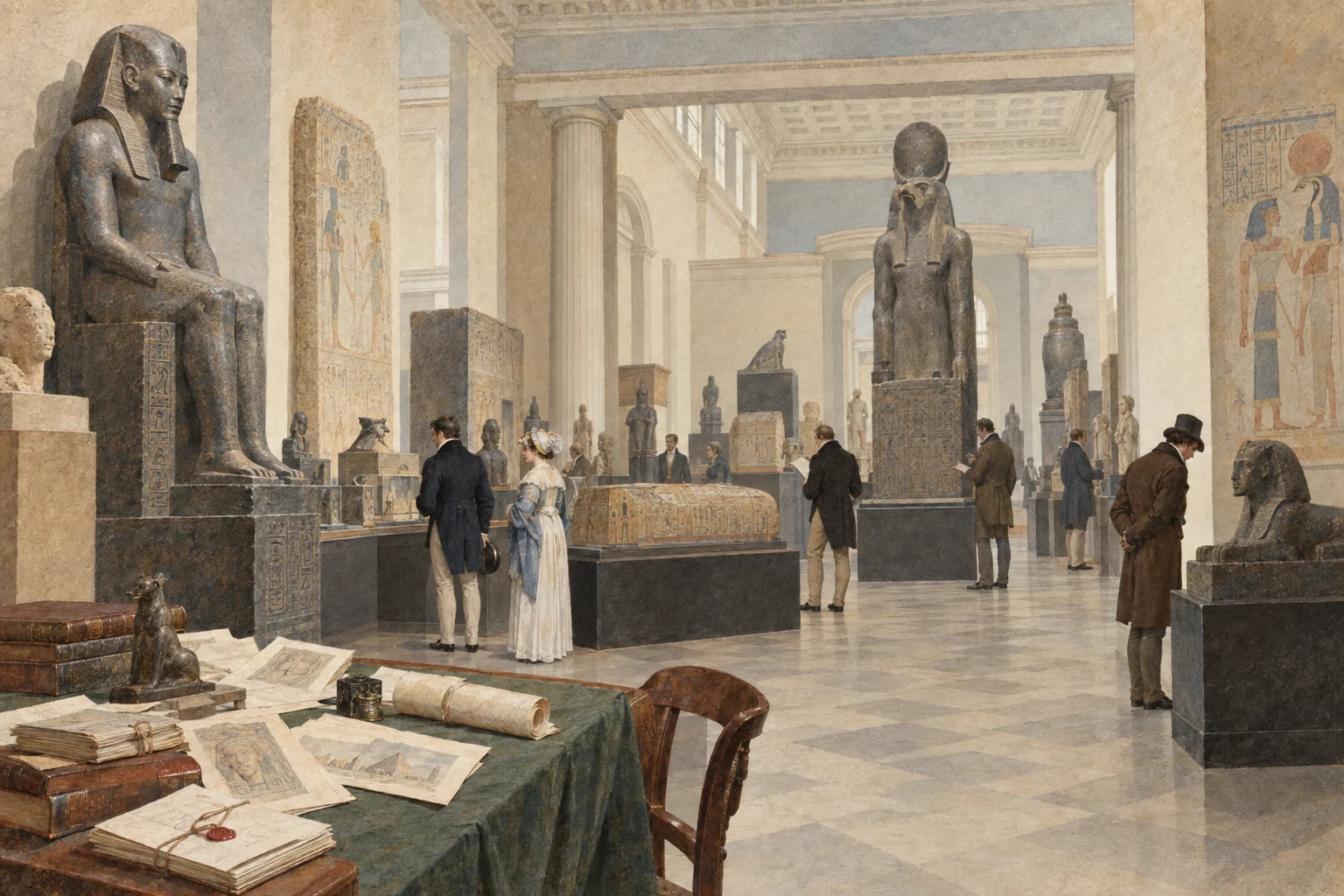 Henry Salt — Les collections égyptiennes à Londres, aquarelle de reconstitution