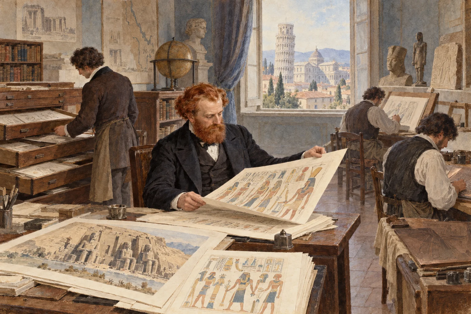 Ippolito Rosellini — Édition des Monumenti à Pise, aquarelle de reconstitution
