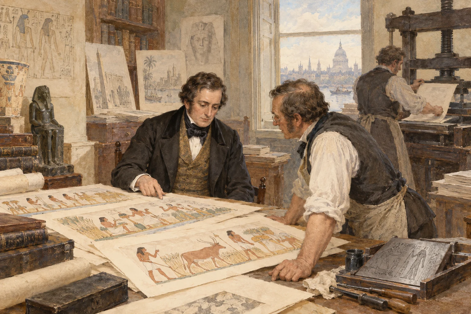 John Gardner Wilkinson — Préparation des planches de Manners and Customs, aquarelle de reconstitution