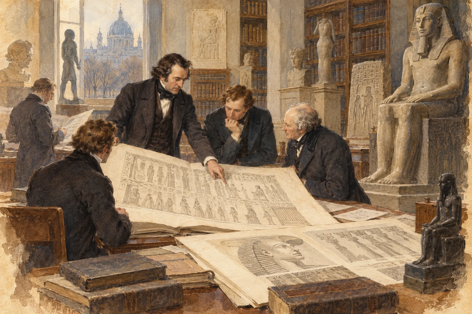 Karl Richard Lepsius — Étude des Denkmäler à Berlin, aquarelle de reconstitution