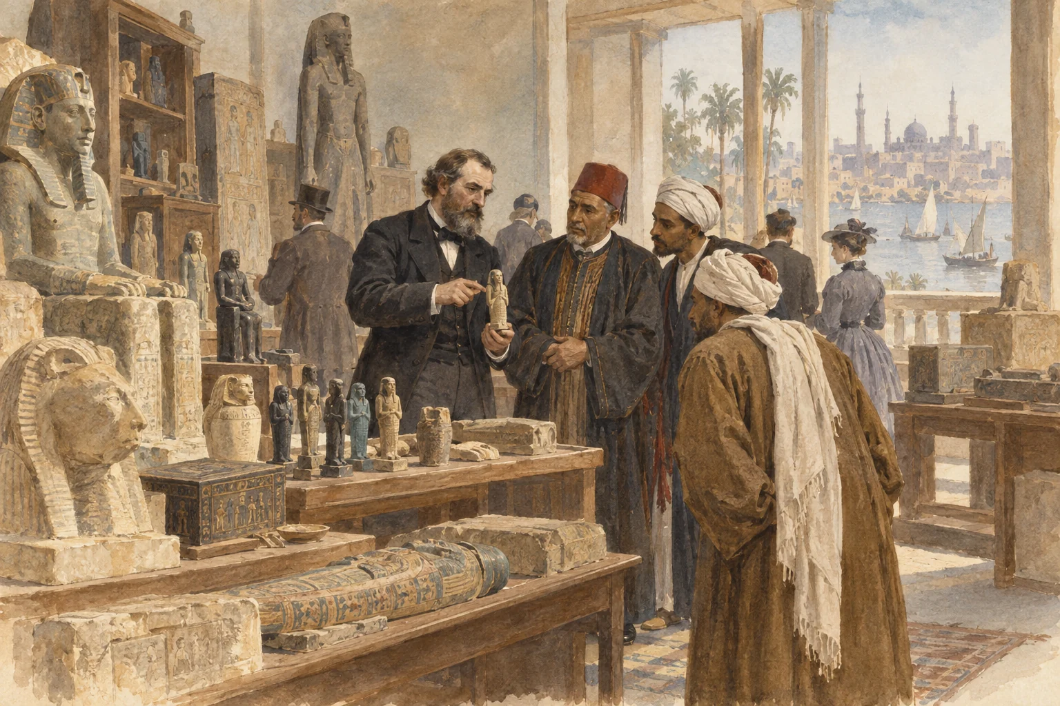 Auguste Mariette — Musée de Boulaq au Caire, aquarelle de reconstitution