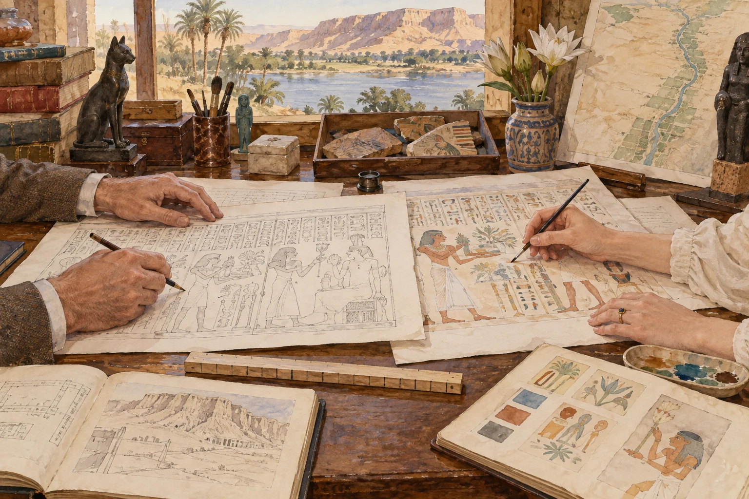 Norman de Garis Davies — Dessins et fac-similés préparés à deux mains, aquarelle de reconstitution