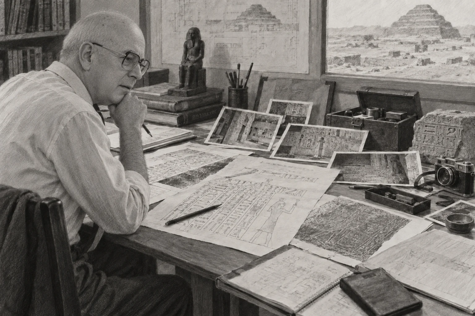 Photographies et copies d’inscriptions dans un espace de recherche — dessin photographique de reconstitution en noir et blanc