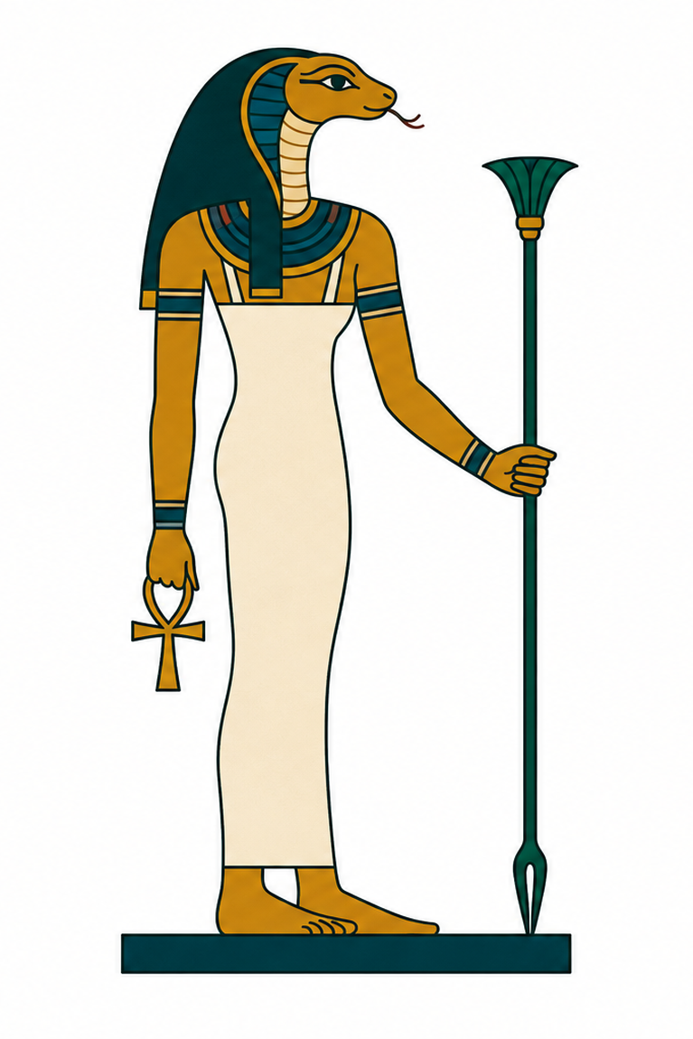 Évocation contemporaine d’Amaounet, déesse de l’Ogdoade à tête de serpent, en profil égyptien