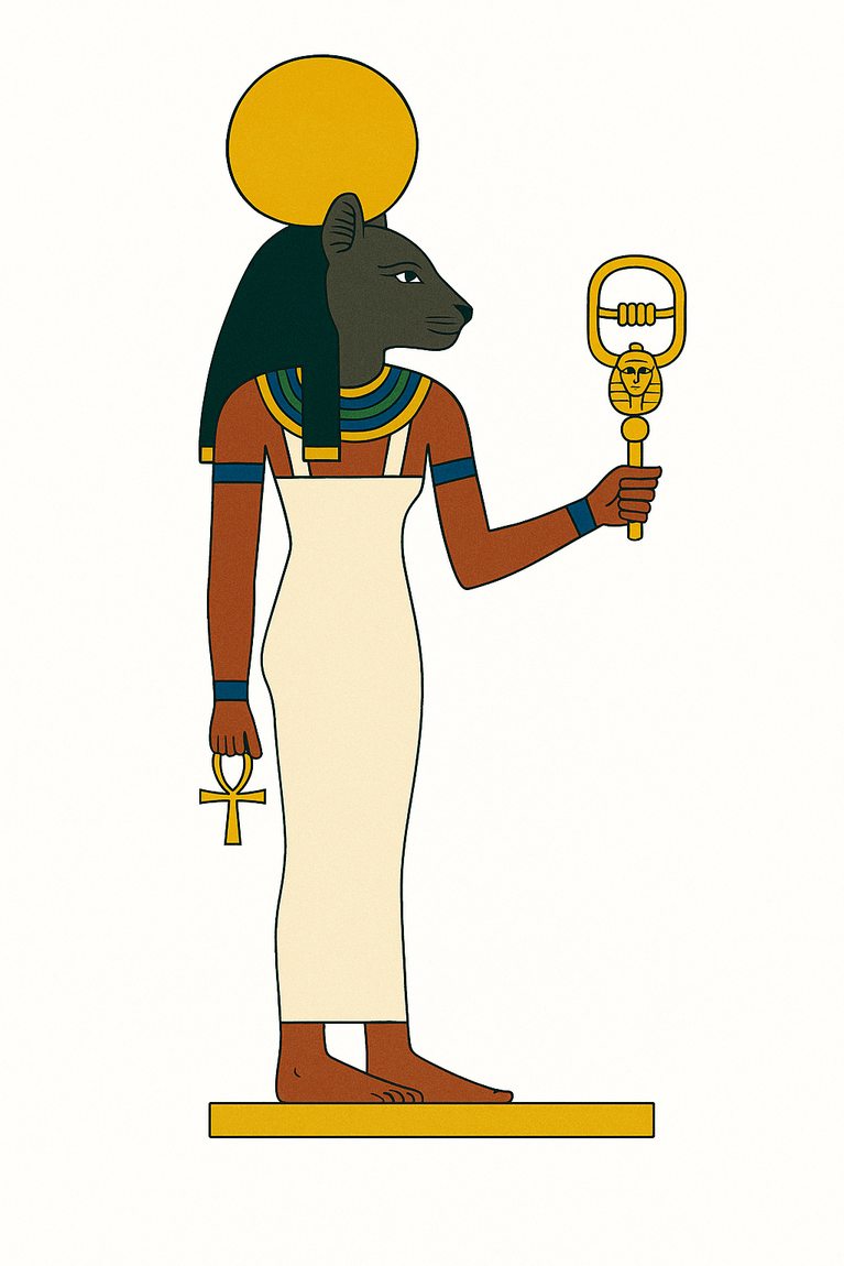 Bastet en pied, à tête de chatte, tenant un sistre