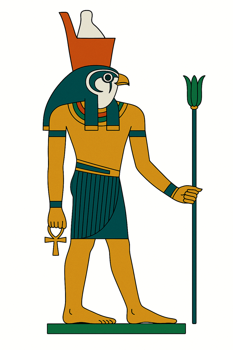 Horus en pied, à tête de faucon, portant une couronne égyptienne