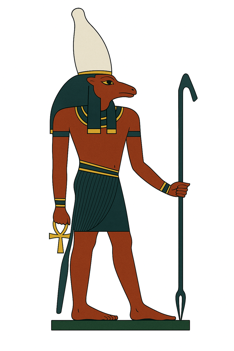 Seth en pied, dieu à tête de l’animal séthien avec sceptre et ankh