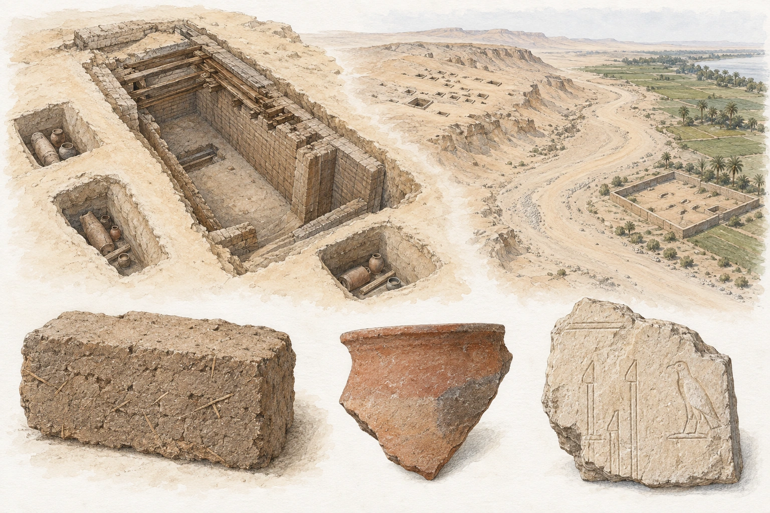 Planche interprétative consacrée à Abydos, nécropole royale d’Oumm el-Qaab