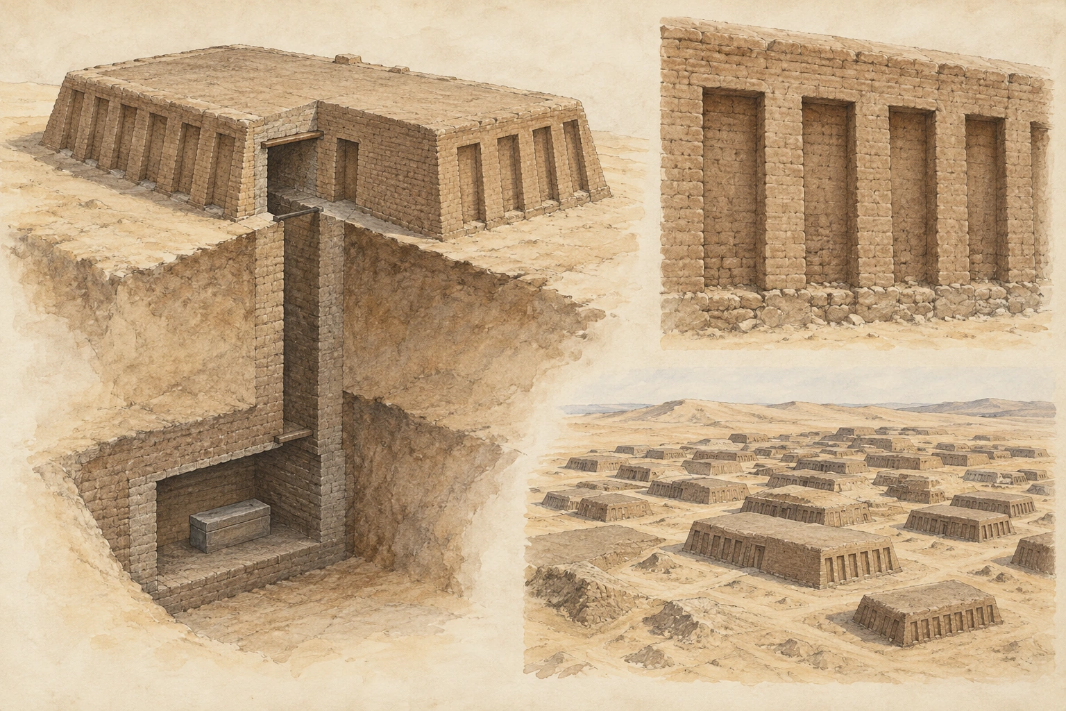 Planche interprétative consacrée à Saqqarah Nord, grands mastabas des premières dynasties
