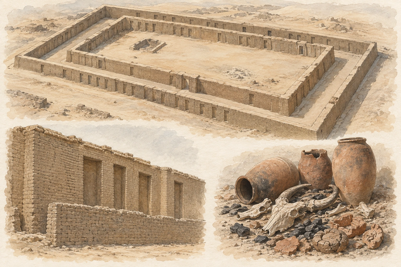Planche interprétative consacrée à Chounet el-Zébib, enceinte monumentale de Khâsekhemoui