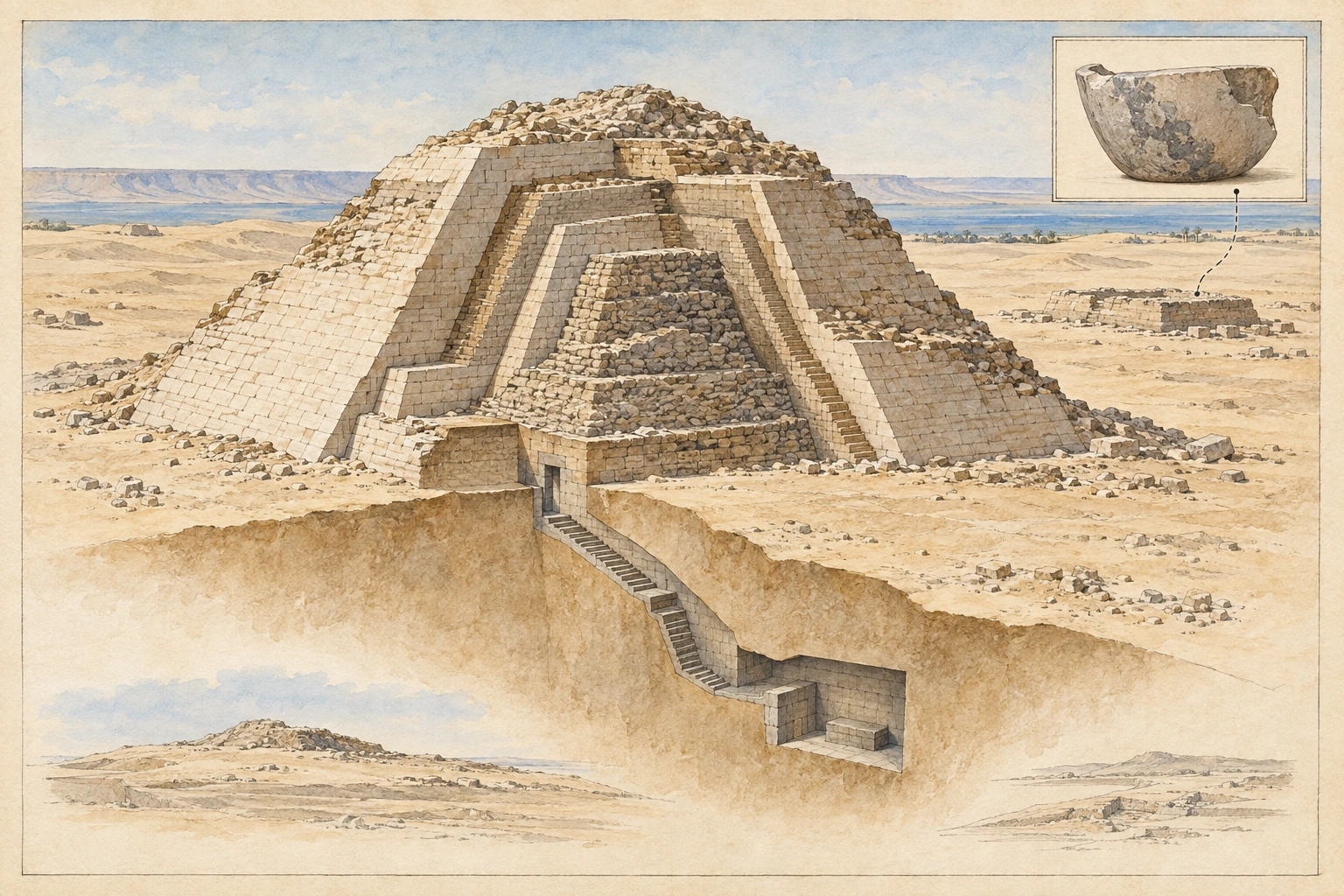 Planche interprétative consacrée à Pyramide à tranches de Zaouiyet el-Aryan