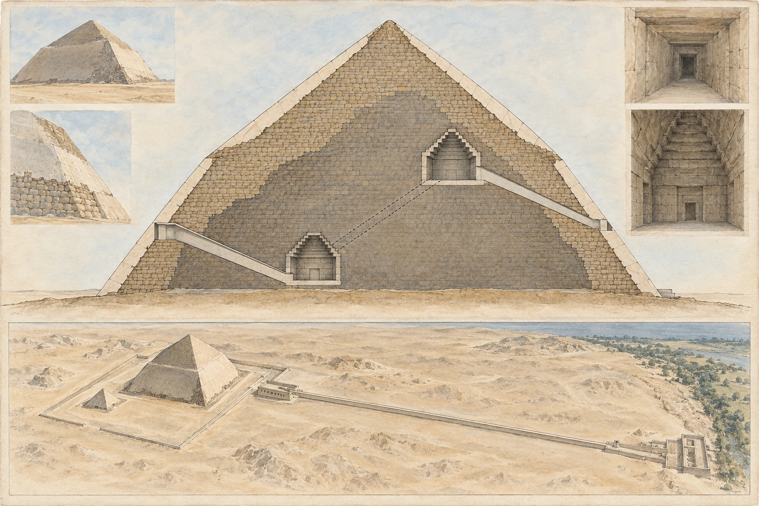 Planche interprétative consacrée à Dahchour, pyramide rhomboïdale de Snéfrou