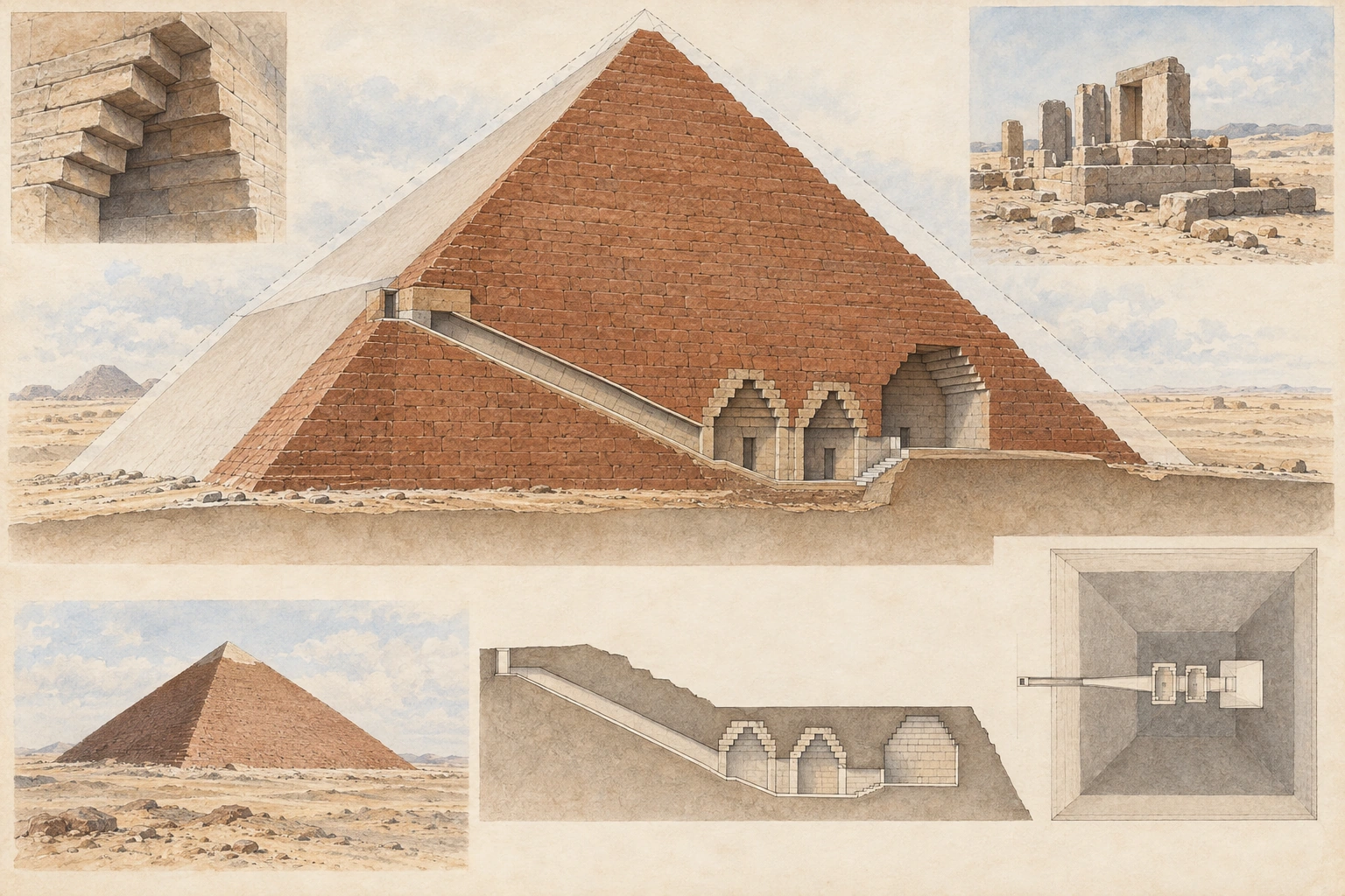 Planche interprétative consacrée à Dahchour, pyramide rouge de Snéfrou
