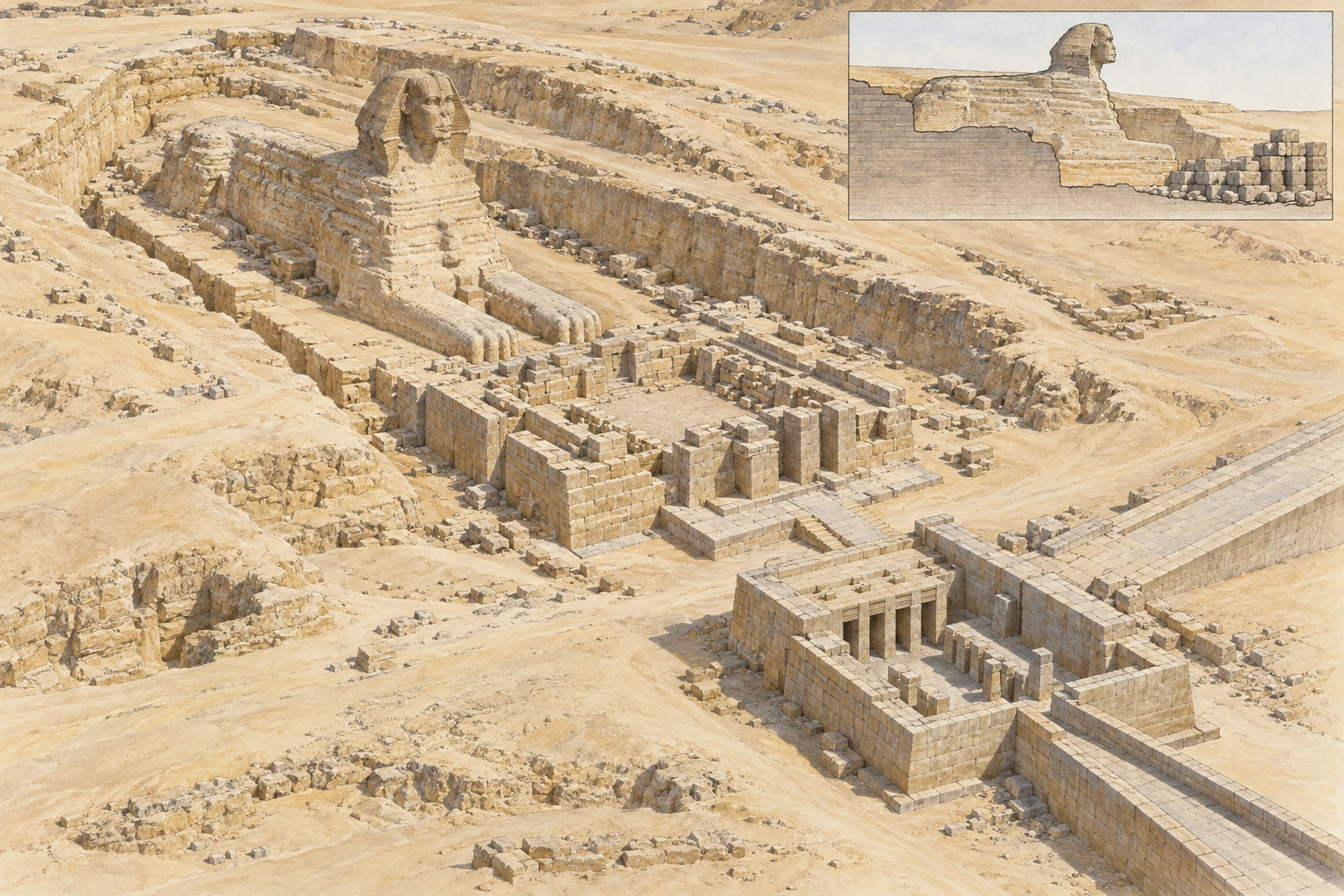 Planche interprétative consacrée à Gizeh, Grand Sphinx et temple du Sphinx