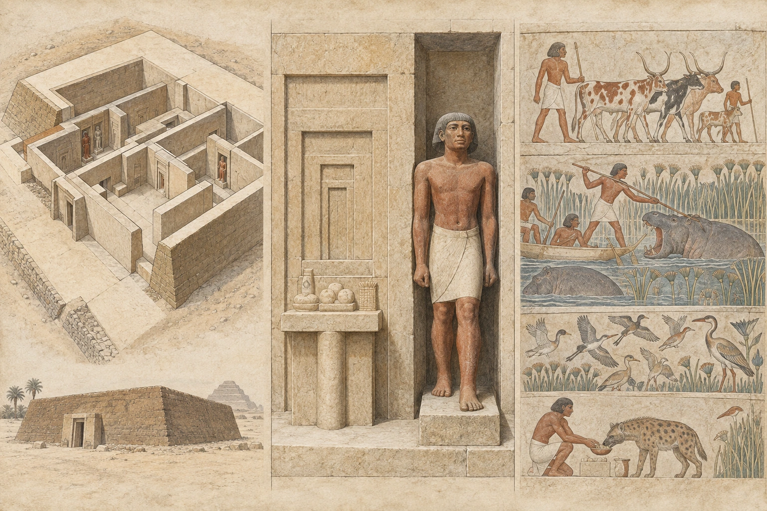 Planche interprétative consacrée à Saqqarah, mastaba de Mérérouka