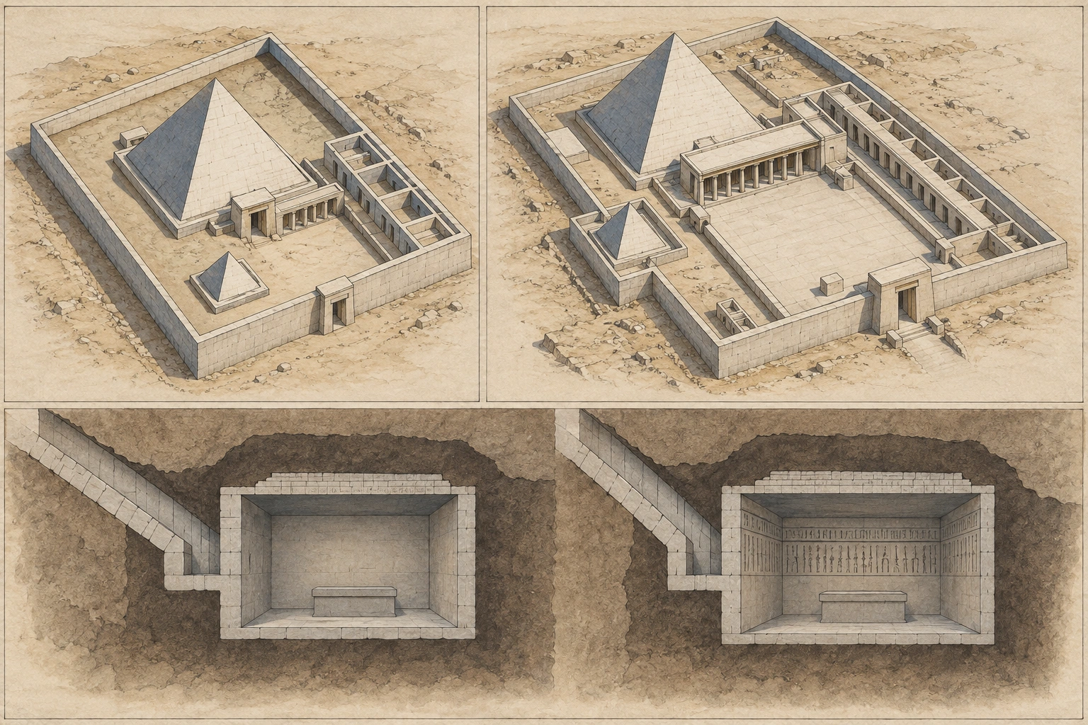 Planche interprétative consacrée à Saqqarah Sud, pyramides des reines de Pépy Ier