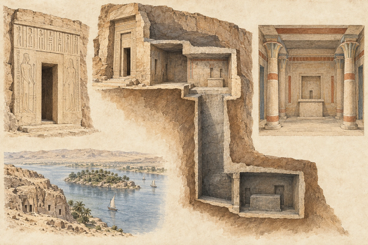 Planche interprétative consacrée à Qoubbet el-Haoua, tombes des gouverneurs d’Éléphantine