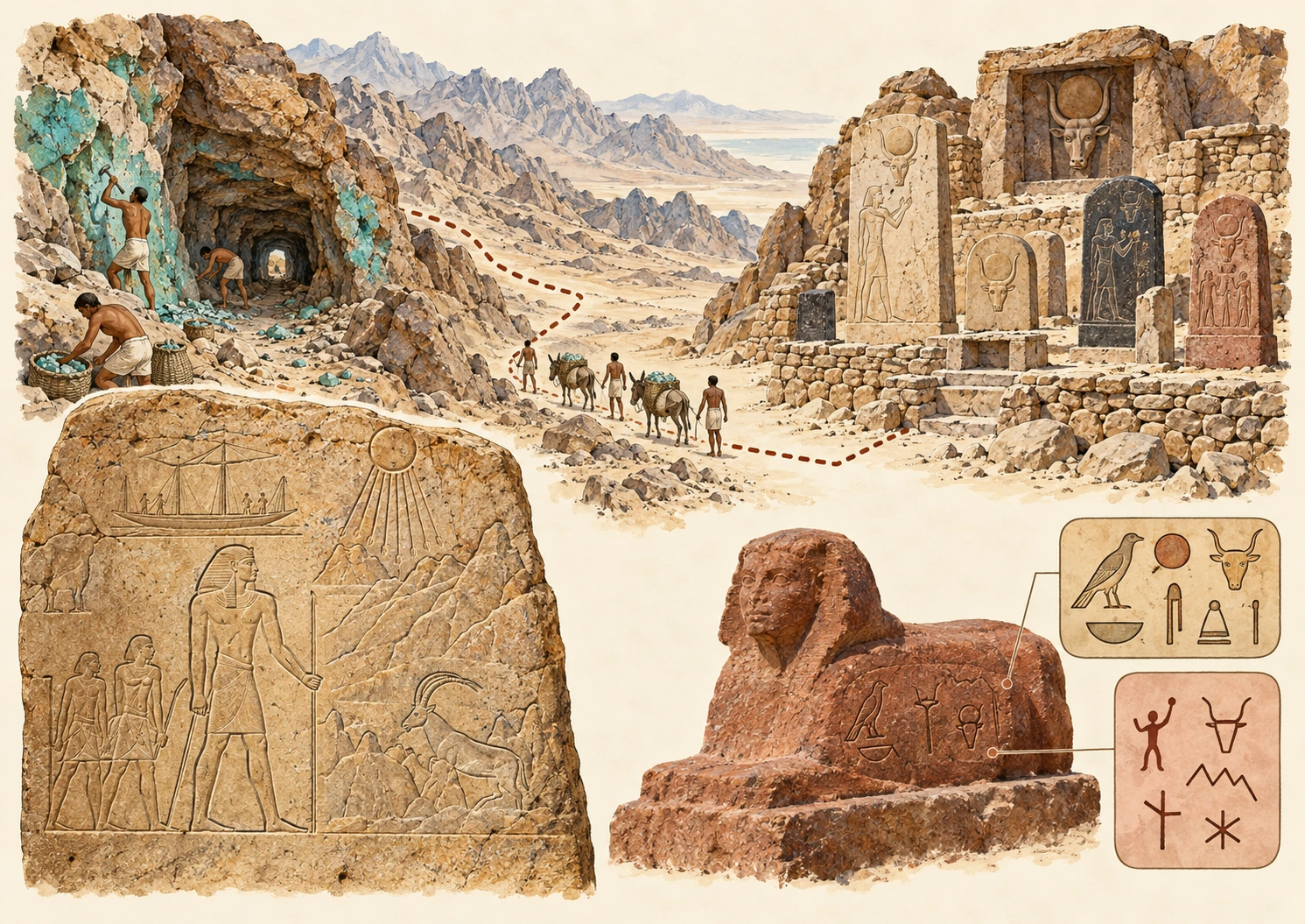 Planche interprétative consacrée à Sérabit el-Khadim, sanctuaire d’Hathor et mines