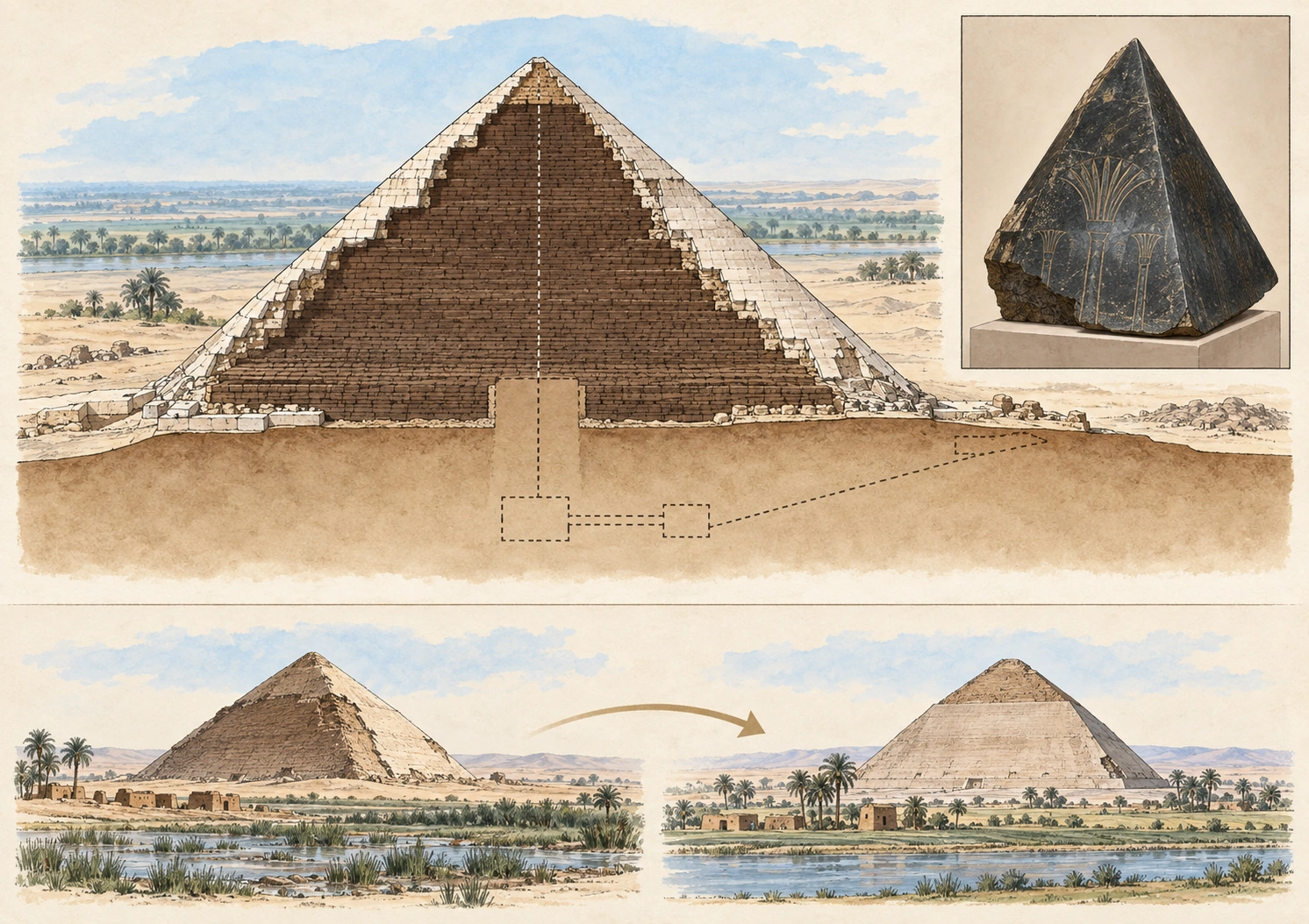 Planche interprétative consacrée à Dahchour, pyramide noire d’Amenemhat III
