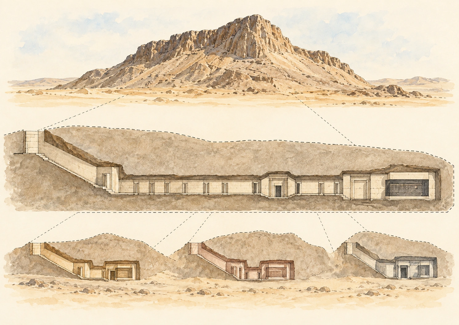 Planche interprétative consacrée à Abydos, nécropole royale du mont d’Anubis
