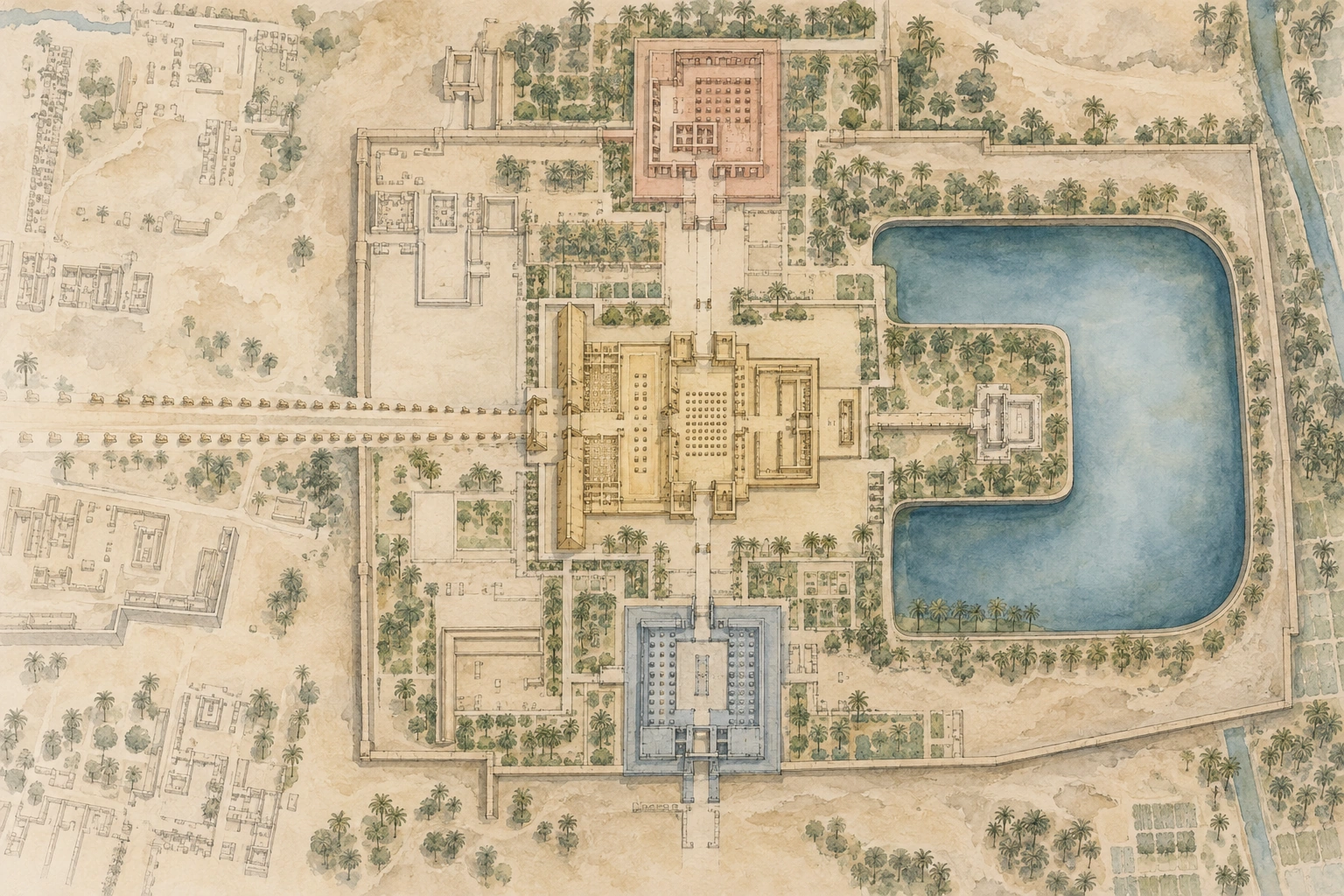 Planche interprétative consacrée à Karnak, sanctuaire de Mout et lac Isherou