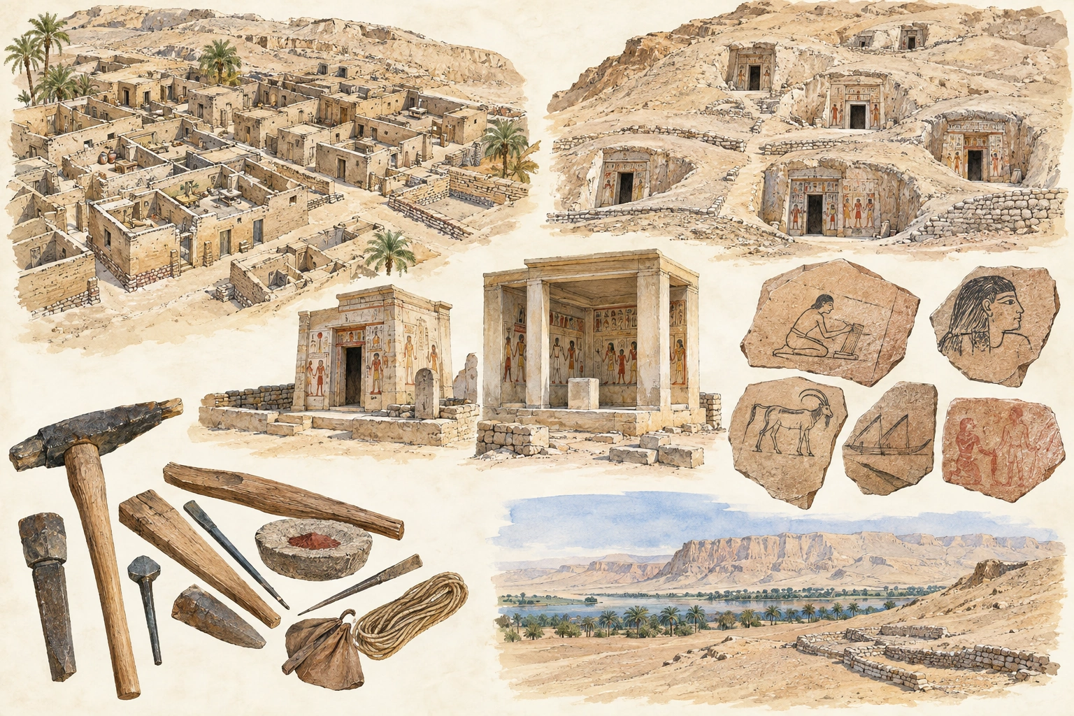 Planche interprétative consacrée à Deir el-Médineh, village et tombes des artisans