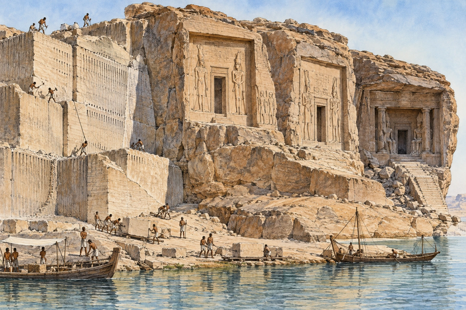 Planche interprétative consacrée à Gebel el-Silsila, carrières et sanctuaires rupestres