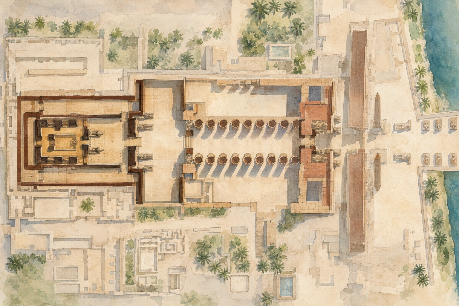 Planche interprétative consacrée à Temple de Louxor, construction d’Amenhotep III