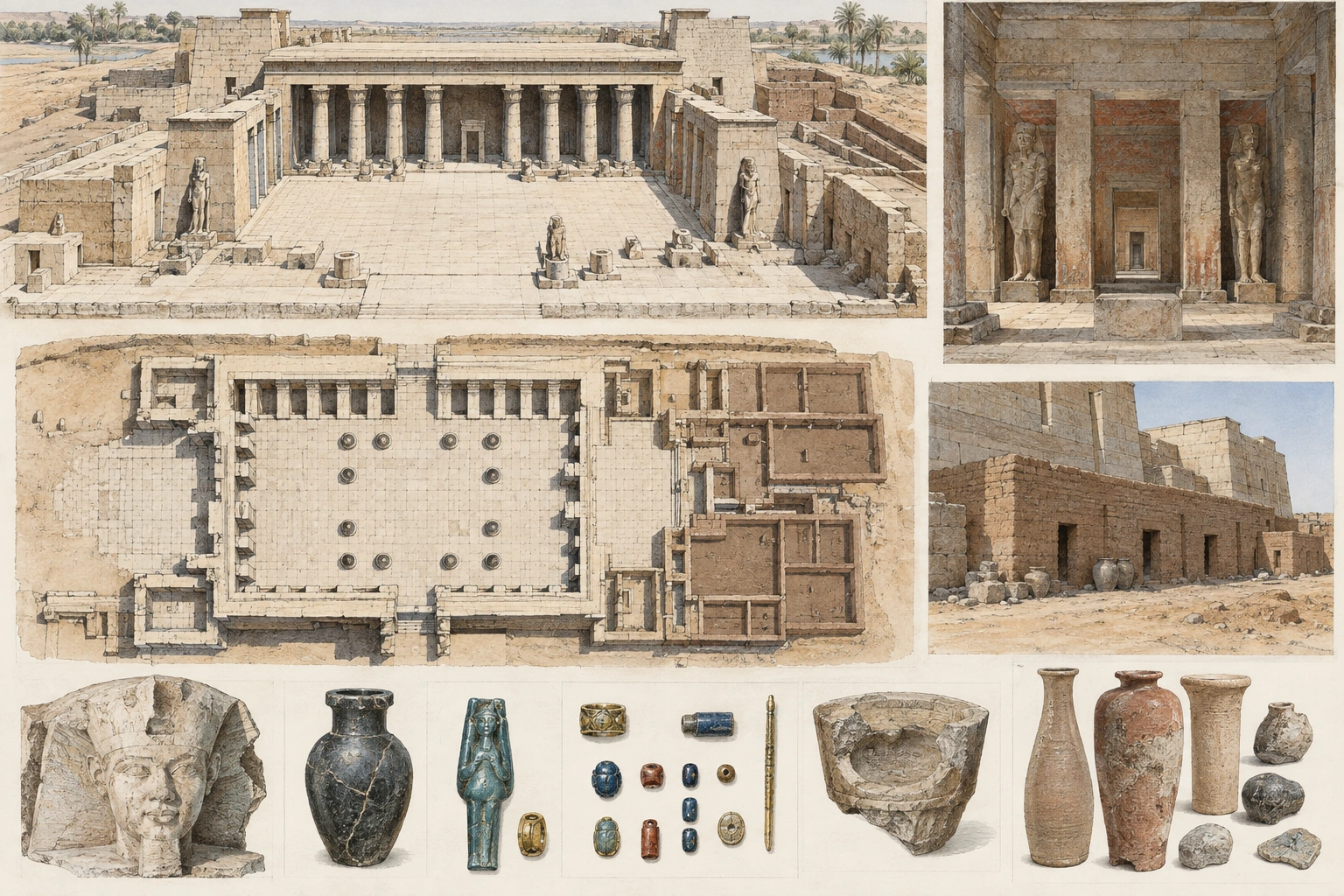 Planche interprétative consacrée à Abydos, temple de Ramsès II