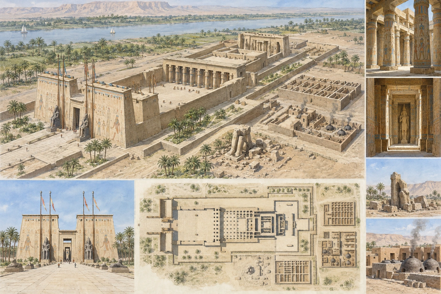 Planche interprétative consacrée à Ramesseum, temple funéraire de Ramsès II