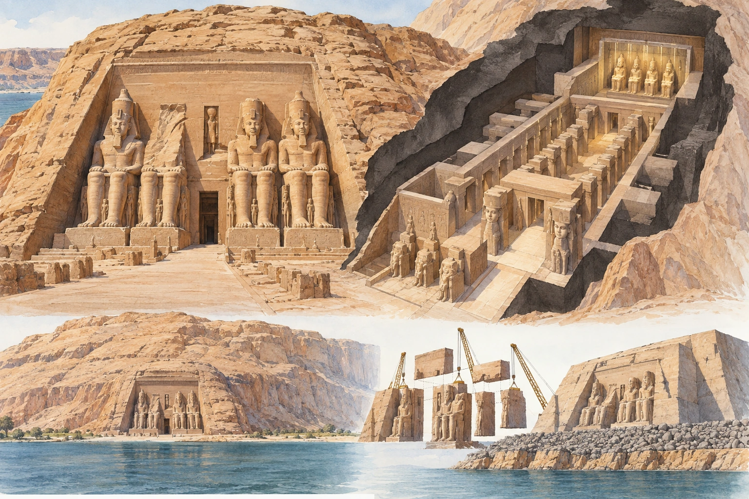 Planche interprétative consacrée à Abou Simbel, grand temple de Ramsès II