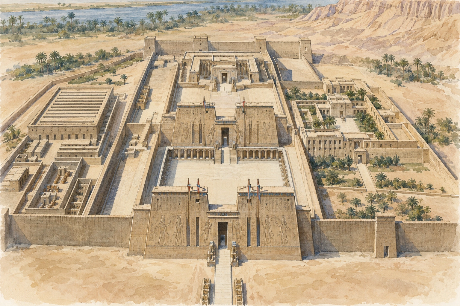 Planche interprétative consacrée à Médinet Habou, temple funéraire de Ramsès III