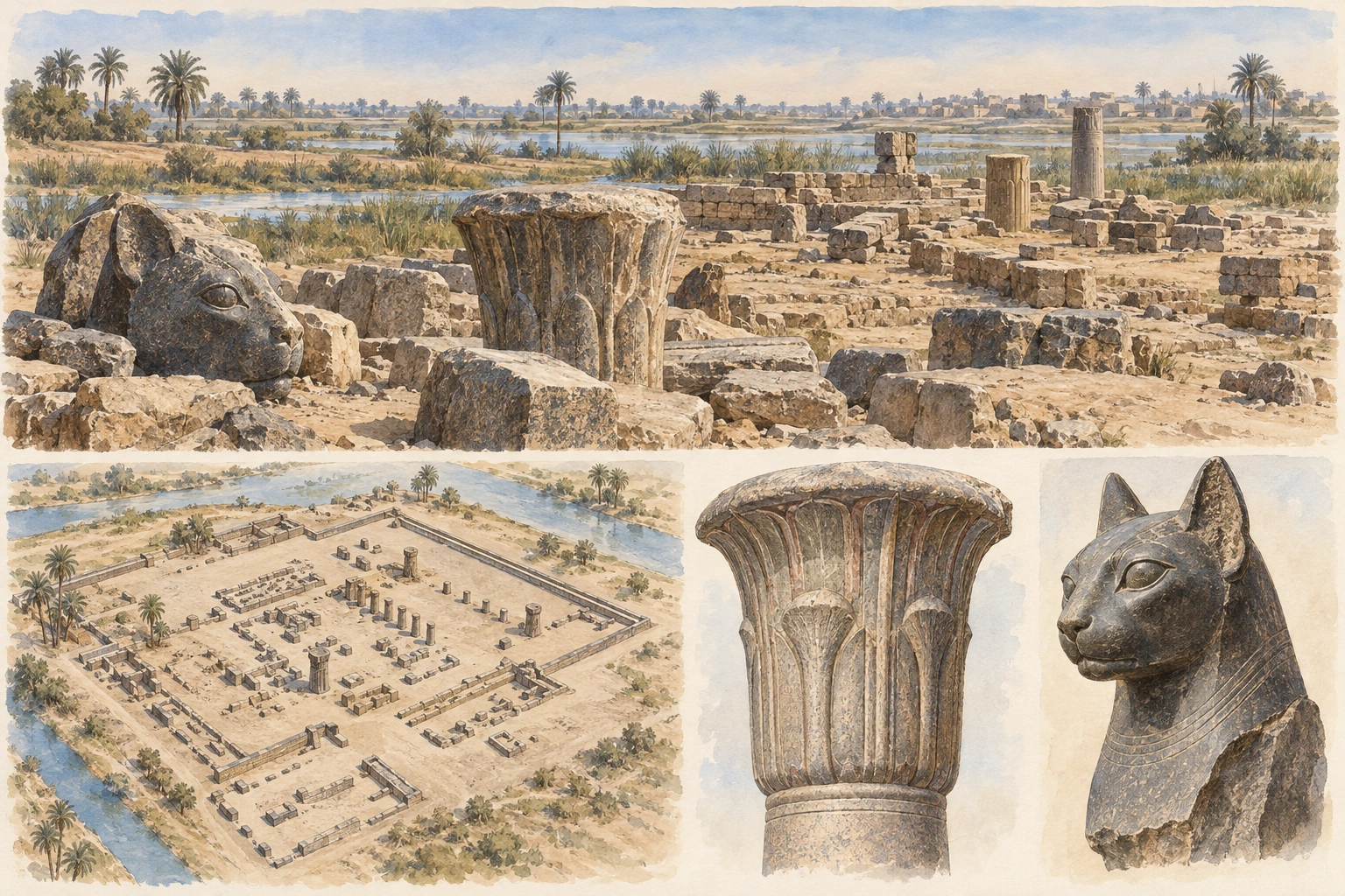 Planche interprétative consacrée à Bubastis / Tell Basta, sanctuaire de Bastet