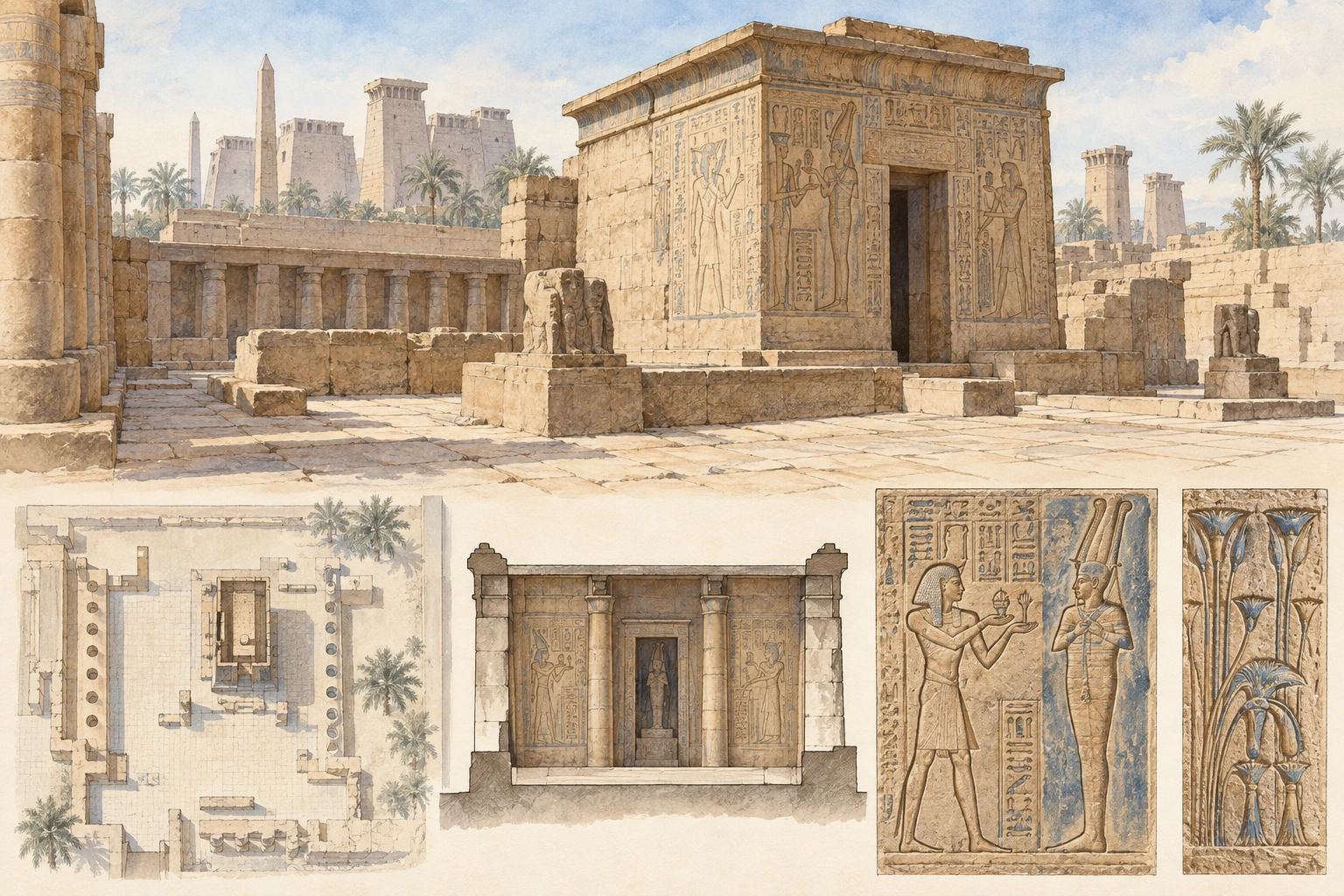 Planche interprétative consacrée à Karnak, chapelles osiriennes