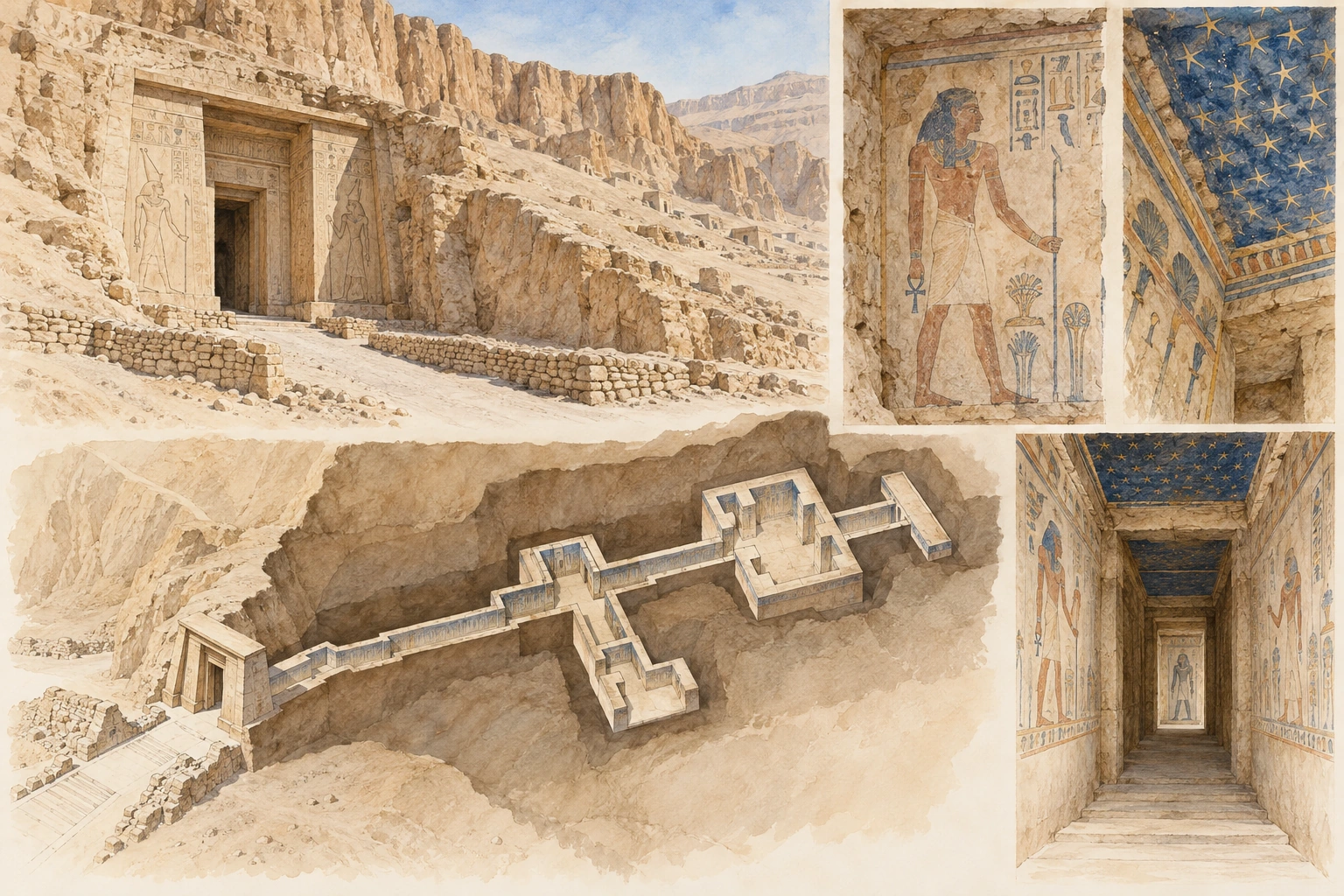 Planche interprétative consacrée à El-Assassif, tombe monumentale de Padiaménopé TT 33