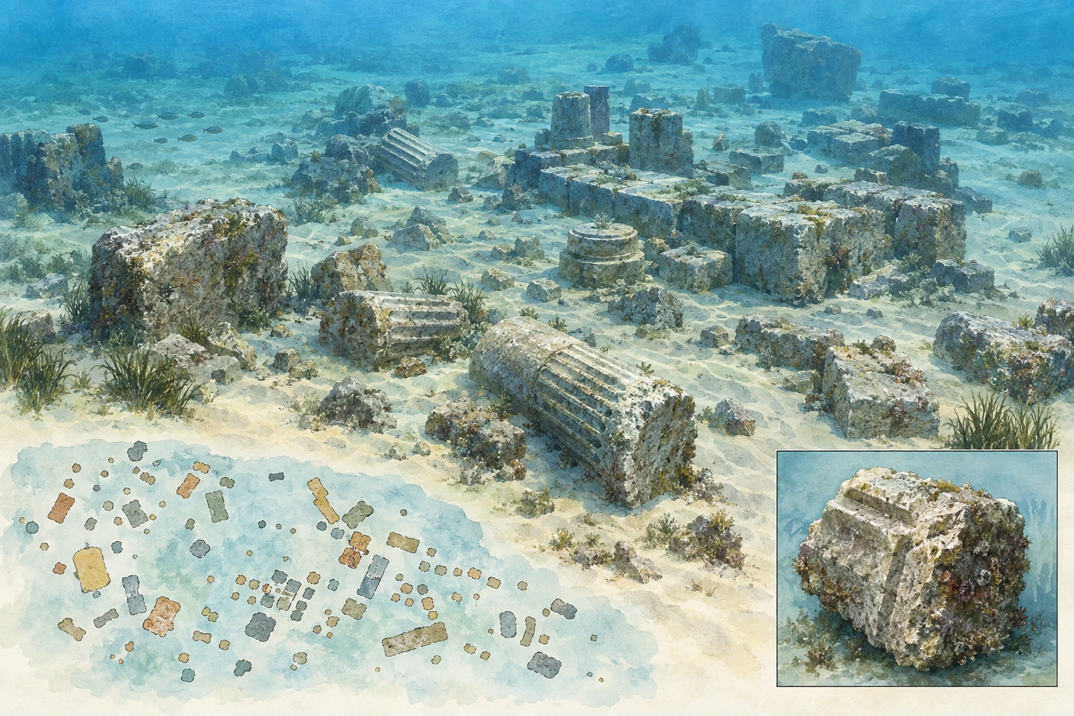Planche interprétative consacrée à Alexandrie, site du phare de Pharos et vestiges submergés