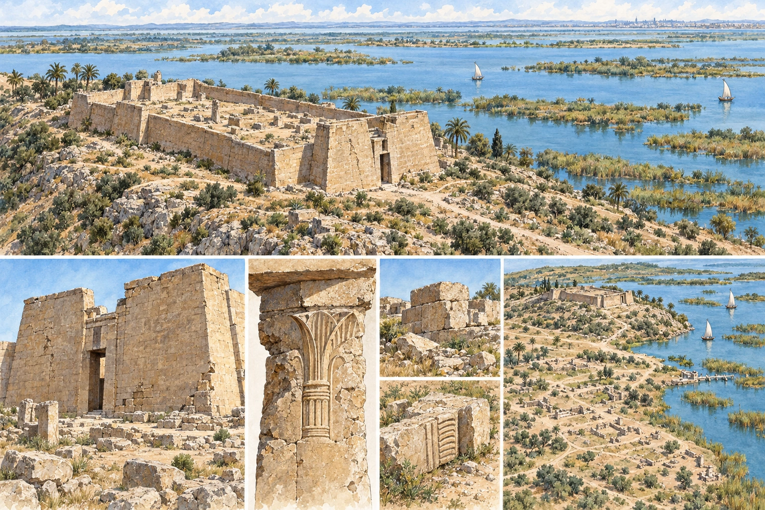Planche interprétative consacrée à Taposiris Magna et Plinthine, établissements du lac Maréotis