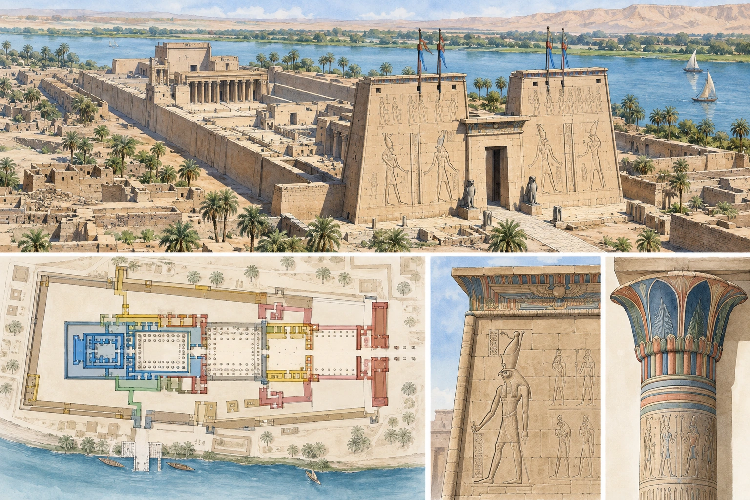 Planche interprétative consacrée à Edfou, temple d’Horus