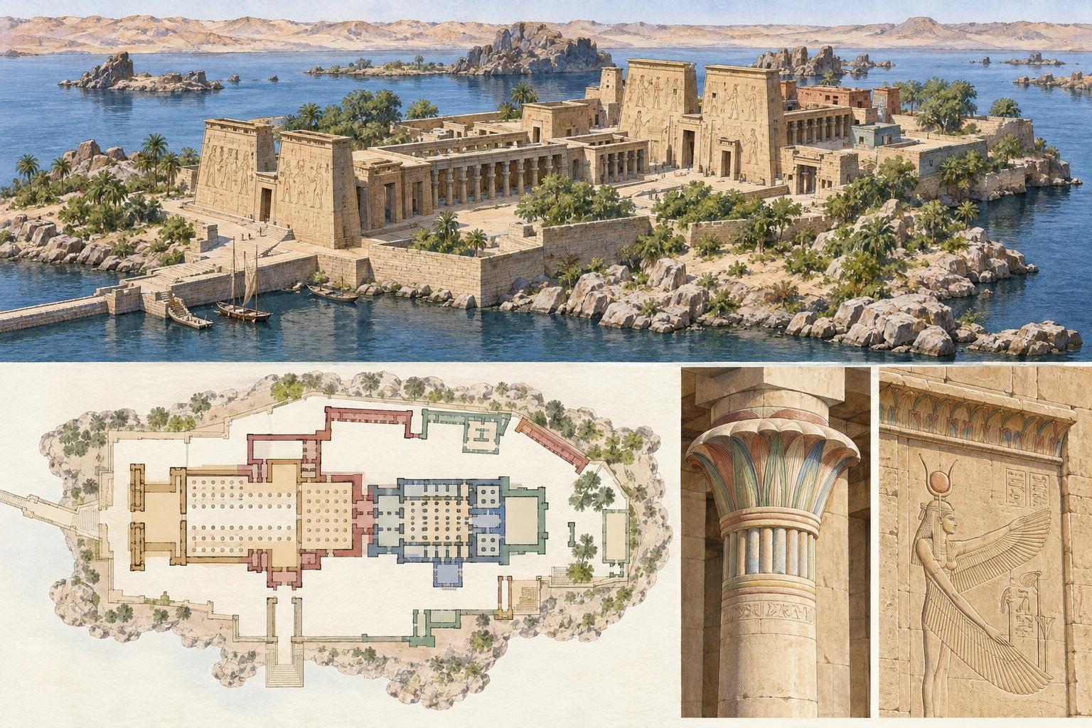 Planche interprétative consacrée à Philae, sanctuaire d’Isis