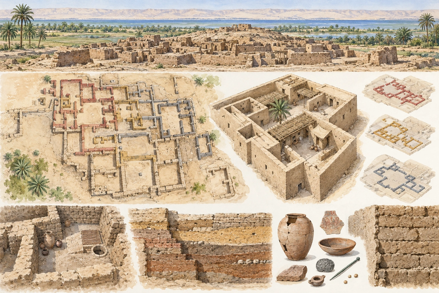 Planche interprétative consacrée à Karanis / Kôm Aouchim, ville du Fayoum