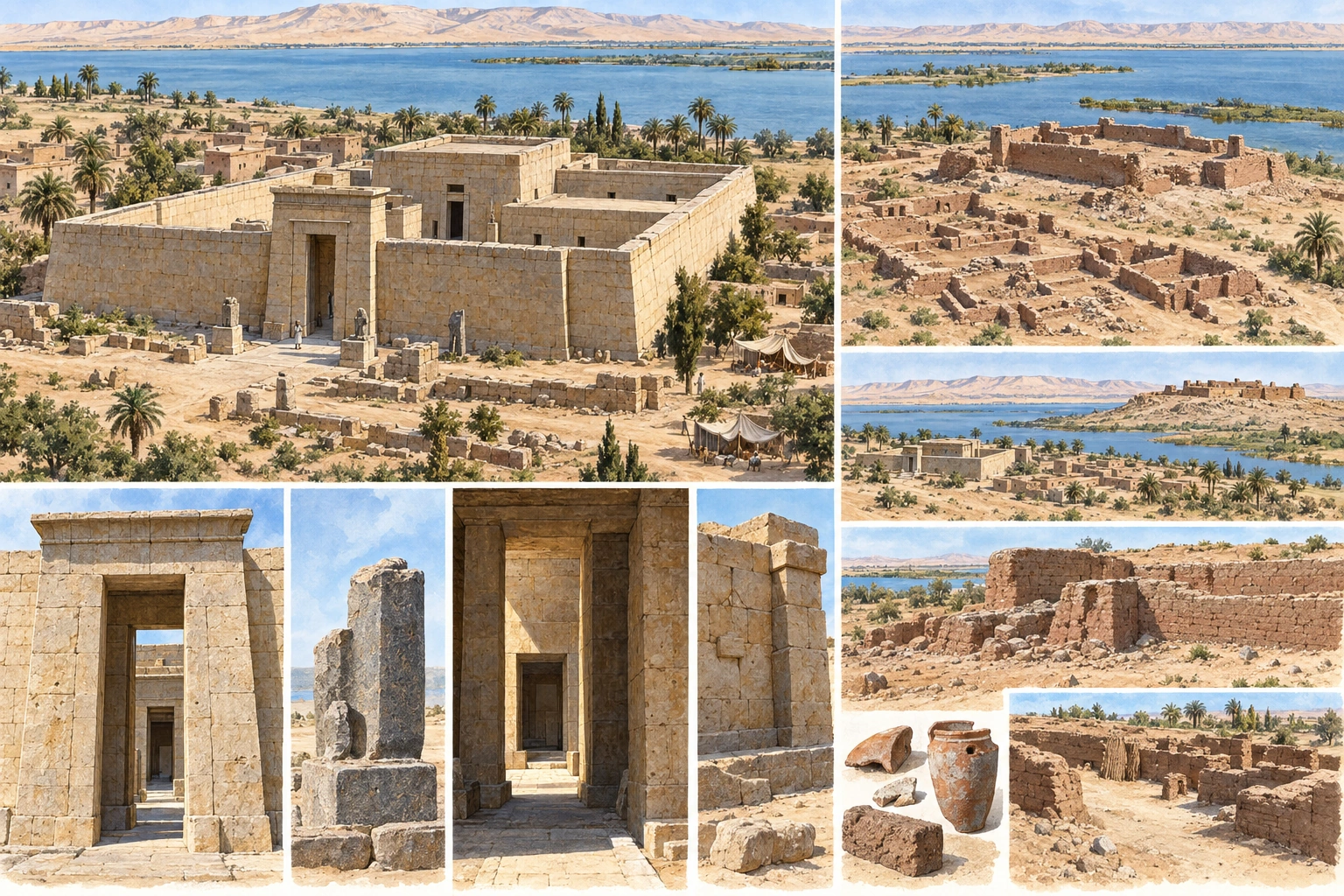 Planche interprétative consacrée à Qasr Qaroun / Dionysias, temple et ville