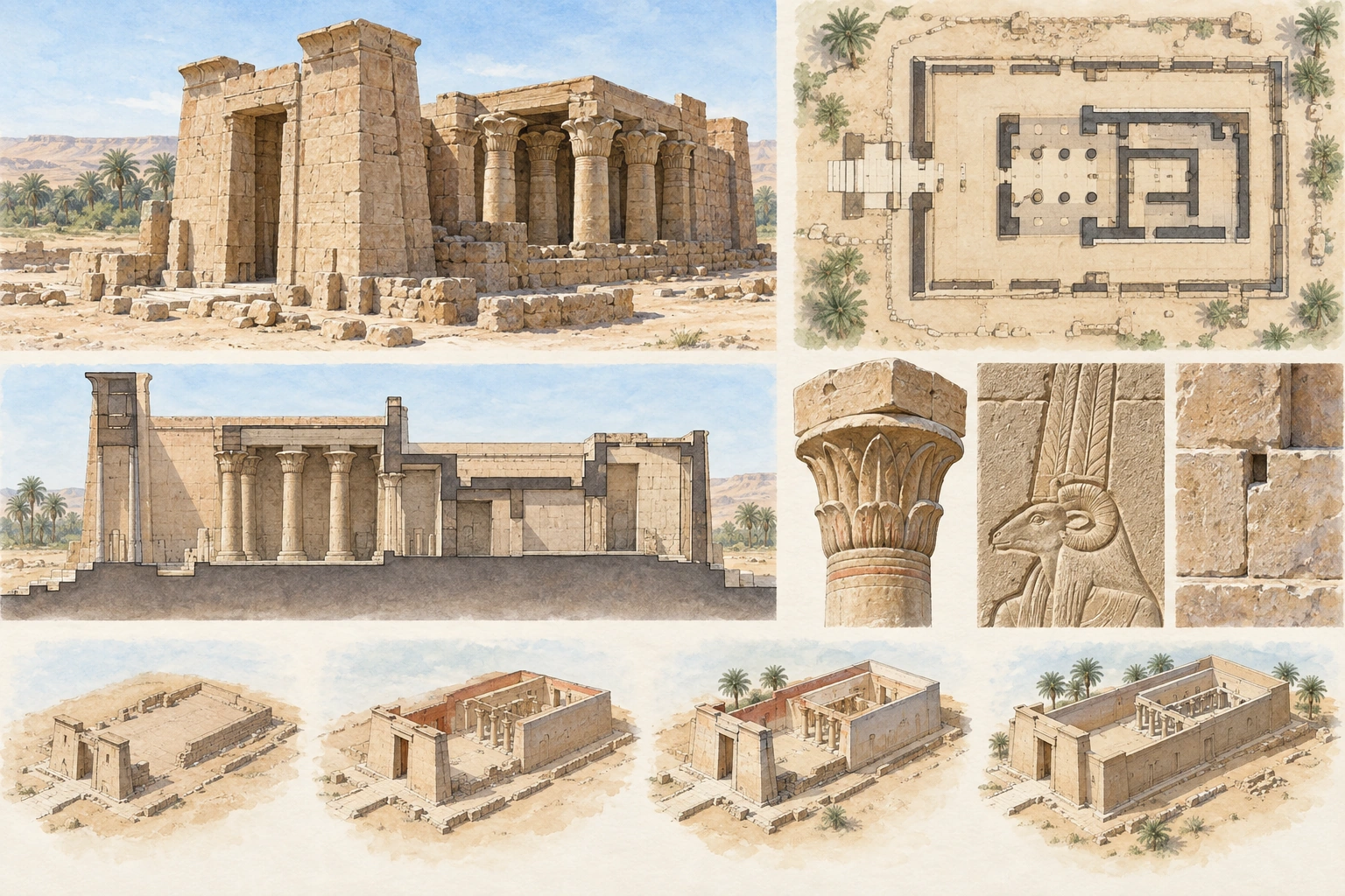 Planche interprétative consacrée à Deir el-Hagar, temple d’Amon