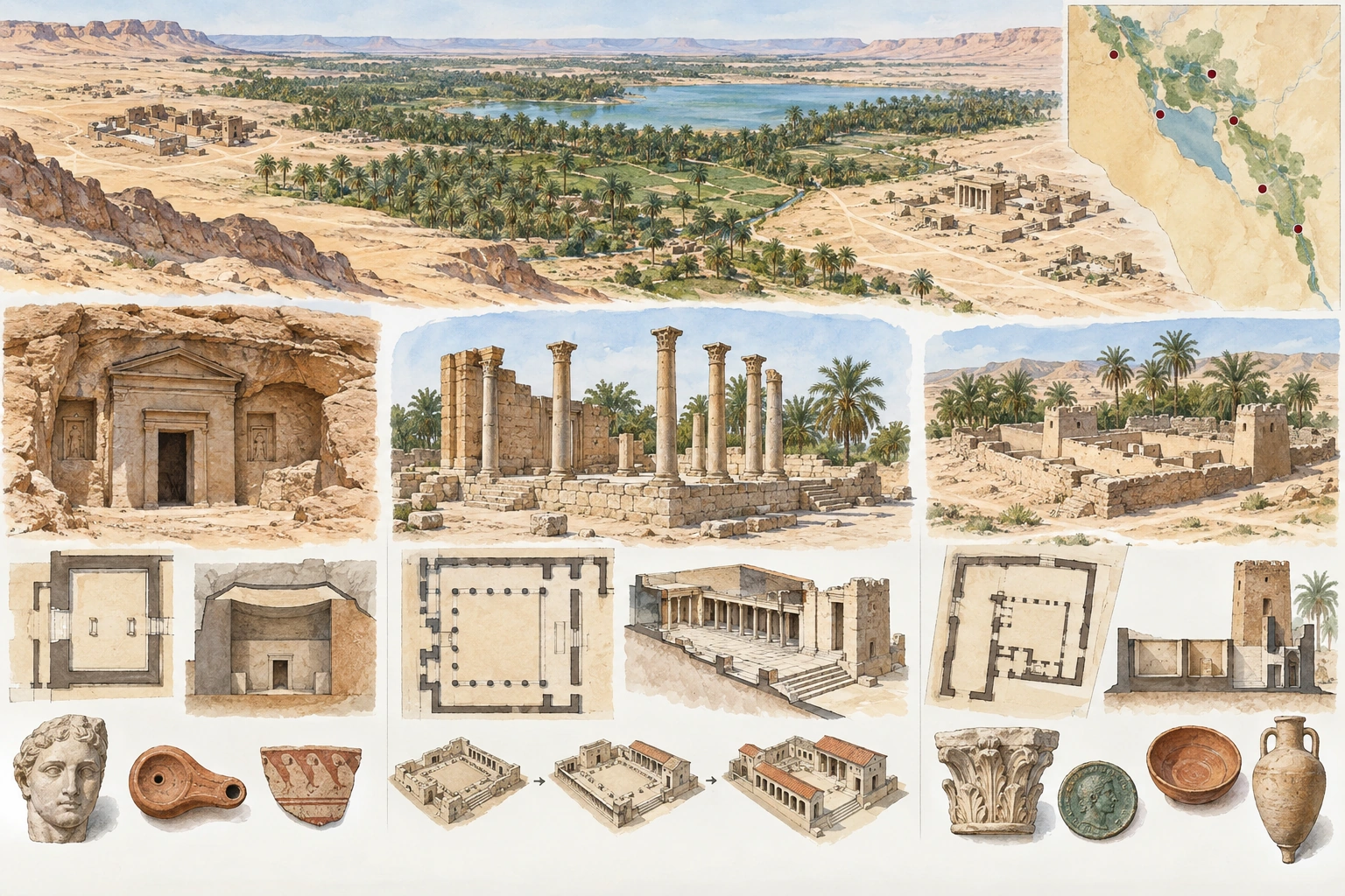 Planche interprétative consacrée à Oasis de Dakhla, tombes et établissements romains