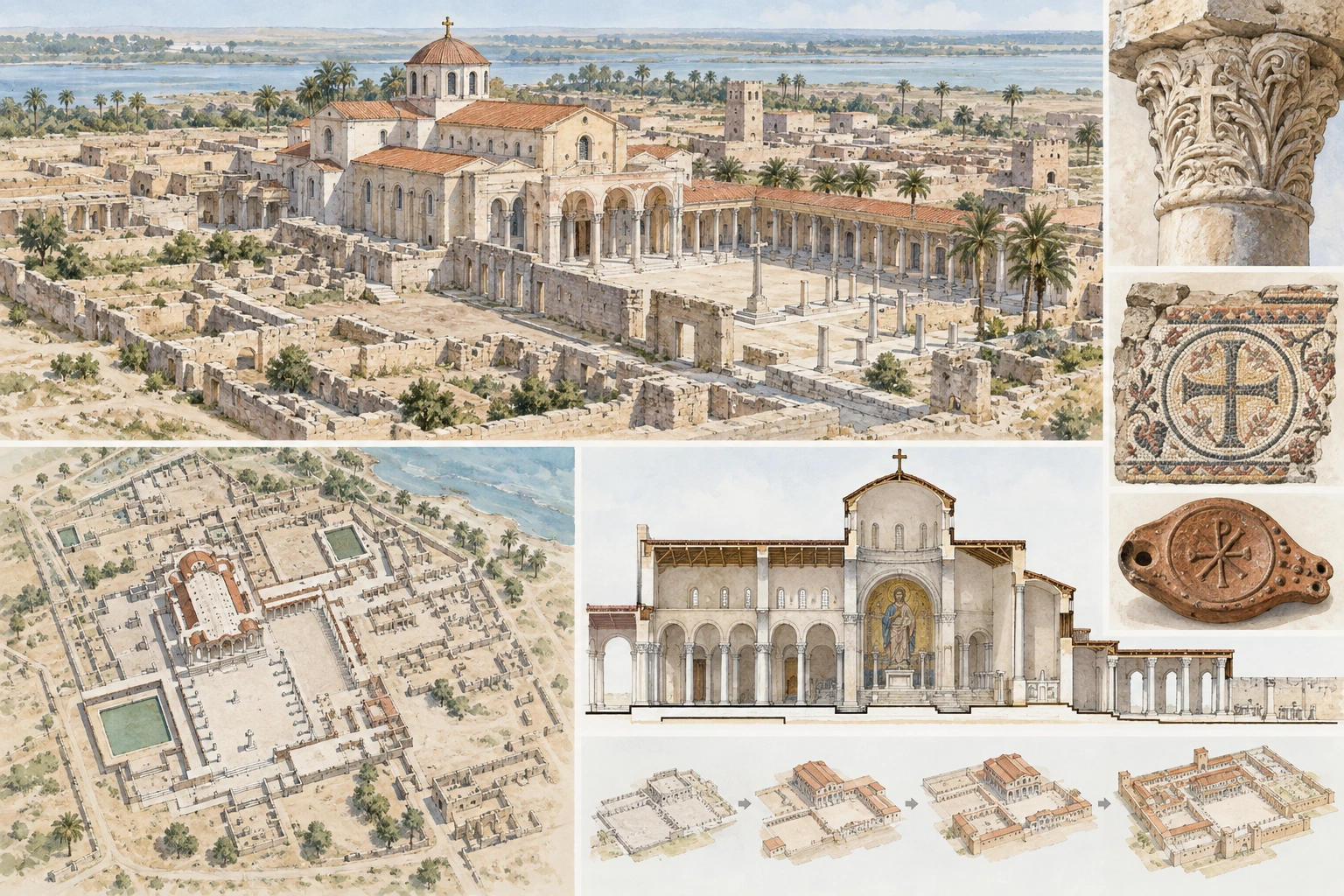 Planche interprétative consacrée à Abou Mena, sanctuaire et ville de pèlerinage