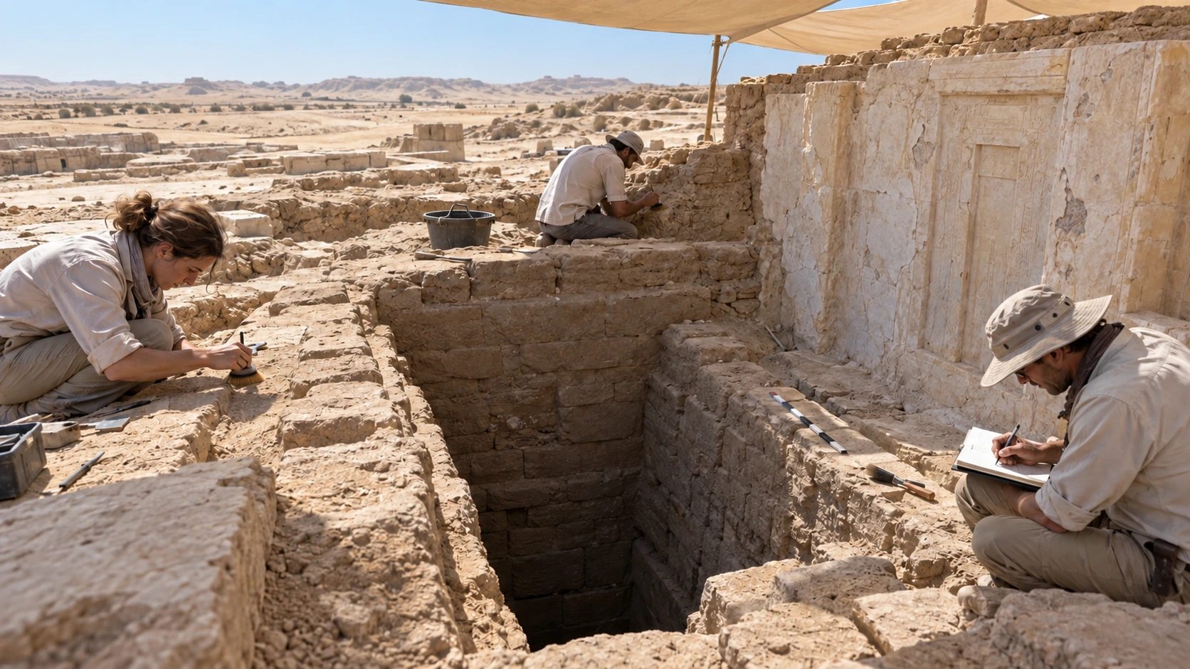 Reconstitution de l’ouverture progressive du puits de la maison d’éternité du prêtre Pépior à Tabbet el-Guech.