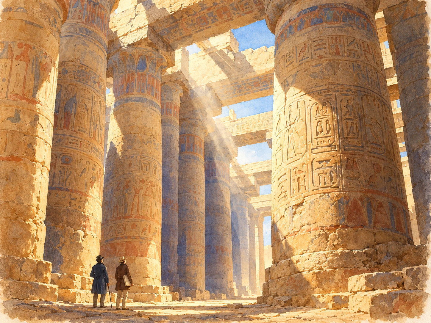 De petits visiteurs donnent l’échelle des immenses colonnes de la salle hypostyle de Karnak.